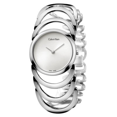瑞士製 CK Calvin Klein 43折!銀色都會現代極簡時尚精品手環手錶女錶K4G23126