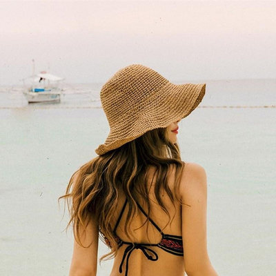 批發 快速出貨 女士夏季帽子手工編織草帽春秋戶外遮陽帽百搭沙灘防曬帽可折疊