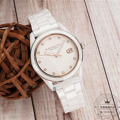 空姐代購 COACH 14503263 優雅晶鑽陶瓷腕錶 新款時尚 女士手錶 輕薄鑲鑽錶盤 藍金粉色 腕錶 青春時尚 百搭款 附購證