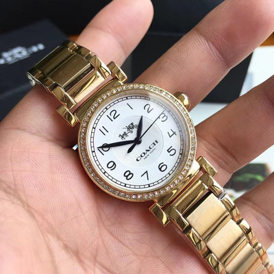 附購證 美國正品 COACH 腕錶Madison 金色 精鋼錶帶 石英錶 女士手錶 14502395