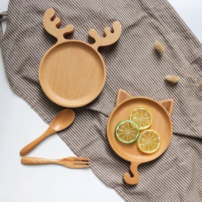 日式創意小貓、麋鹿櫸木點心木碟/木餐盤