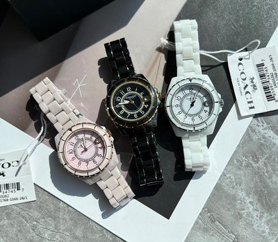 SUNDAY 美國代購 COACH 蔻馳新款PRESTON女士水晶鑲嵌款陶瓷手錶 防水30M