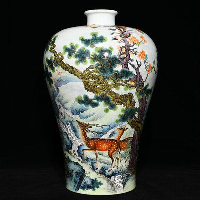 古董瓷器 雍正粉彩福祿壽紋梅瓶，高37.5cm直徑24cm，編號65-22738
