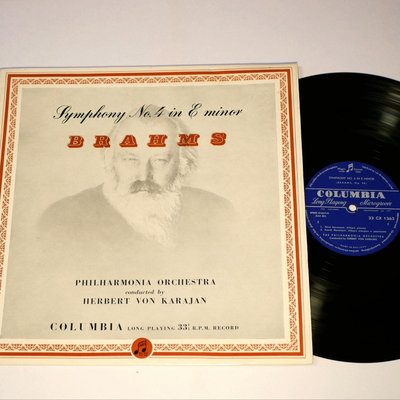 勃拉姆斯 第四交響曲 卡拉揚/愛樂樂團 哥倫比亞藍銀標老版，LP黑膠唱片留聲機黑膠唱機專用