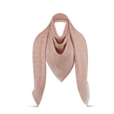 【二手】Louis Vuitton LV Denim Monogram 經典 花紋羊毛 圍巾 淺粉紅 M72046