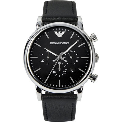 「官方授權」EMPORIO ARMANI 亞曼尼經典城市時尚計時男錶-黑(AR1828)