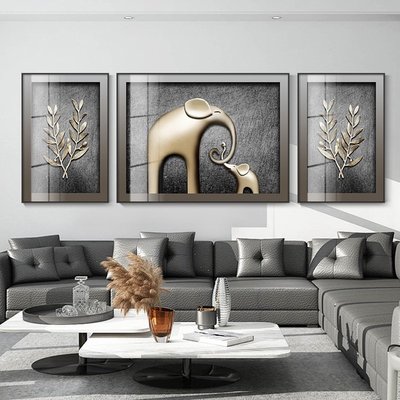 熱賣 現代輕奢客廳裝飾畫大象復古掛畫高級感客廳沙發背景墻壁畫寓意好