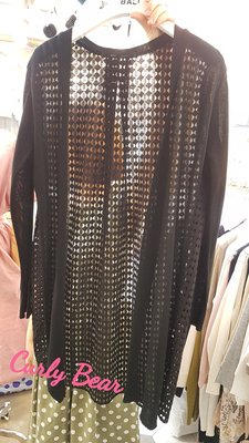 方塊蕾絲長罩衫(黑) - Curly Bear 韓國服飾&雜貨