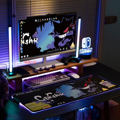 精品電競鼠標墊超大號寶可夢耿鬼軟墊RGB發光游戲辦公室電腦鍵盤桌墊