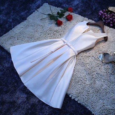 快速到貨 伴娘服短款新款仙氣夢幻洋裝小禮服洋裝女白色一字肩晚禮服
