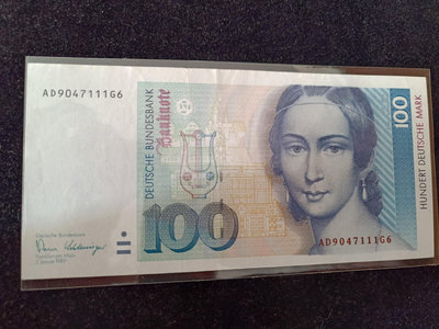 真品古幣古鈔收藏德國100馬克，1989初版