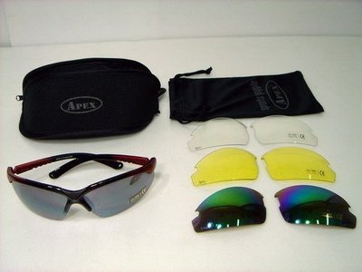 APEX 908 運動眼鏡 太陽眼鏡 防風眼鏡(附4種防彈級PC強化鏡片)附贈腰包+布套(框有6色可選)