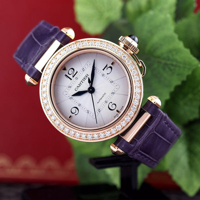 Cartier 卡地亞 Pasha 帕夏 WJPA0012 18K玫瑰金 35mm 原鑲鑽石錶圈 搭配雙色快拆錶帶