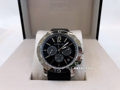 A9078 BVLGARI 黑錶盤黑鱷魚錶帶精鋼三眼計時機械腕錶102043 (遠麗精品 台北店)