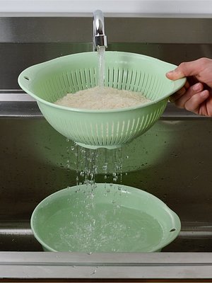 特賣-瀝水籃日本進口ASVEL抗菌塑料瀝水籃洗菜盆果蔬濾水籃廚房用品洗米篩