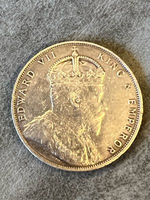英屬海峽殖民地愛德華七世1904年壹圓大銀幣 ➕1901年 站洋（B) 帶戳