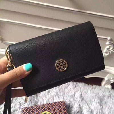 SUNDAY 代購  美國正品 Tory Burch  142  十字紋 真皮錢夾 零錢包 手拿包 黑色