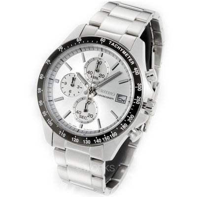 SEIKO SBTR007 精工錶 手錶 42mm 三眼計時 日期視窗 銀色面盤 鋼錶帶 男錶女錶