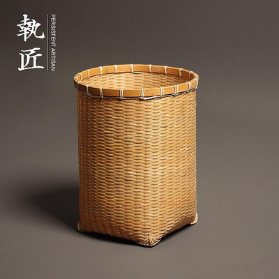 新中式古典純手工竹編垃圾桶家用大容量紙簍筐畫筐客廳臥室茶空間