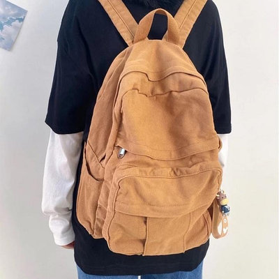 包 高中學生水洗帆布包 韓版時尚潮流雙肩包 多口袋收納背包 純色側背包