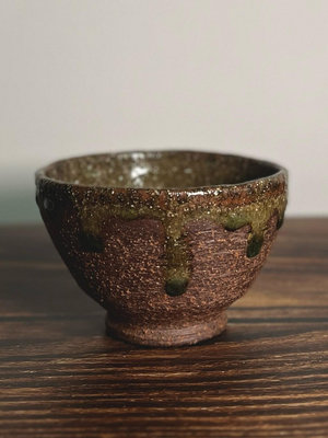 【SA6】日本作家器~粗陶茶杯 主人杯 陶杯 結晶釉流釉非常