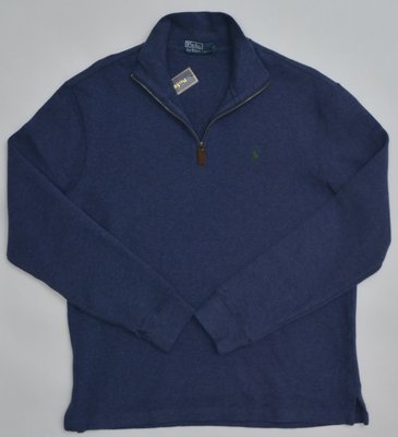 美國百分百【Ralph Lauren】男款 上衣 RL 半拉夾克 POLO 毛衣線衫 針織衫 靛藍 XL號 B027