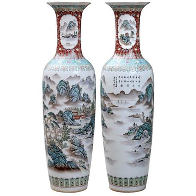 熱銷 陶瓷器手繪粉彩山水中式落地大花瓶瓷瓶客廳裝飾擺件