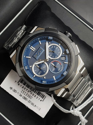 HUGO BOSS Supernova 藍色錶盤 銀色不鏽鋼錶帶 石英 三眼計時 男士手錶1513360