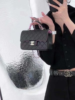 Chanel AS2431 mini flap bag top handle 提把 CF 黑/粉紅