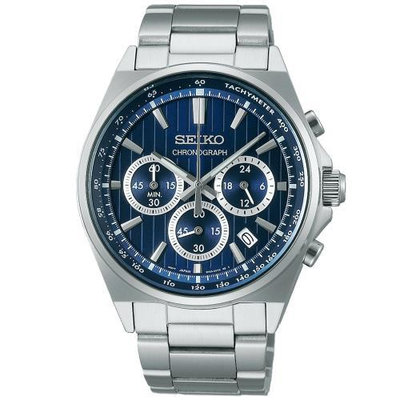「官方授權」SEIKO精工 CS系列 時尚條紋計時男腕錶 (SBTR03) SK008