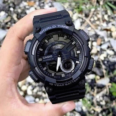 Casio卡西歐運動手錶AEQ-110W-1B黑武士黑金新款十年電力學生男