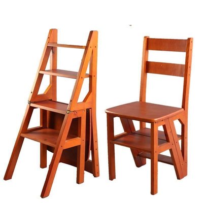 【熱賣精選】美式實木兩用樓梯椅人字梯子折疊椅家用多功能梯凳四層登高梯