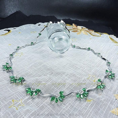 珍珠林~山茶花馬眼鑽鏈組-鉻綠色~有多色可選~晶鑽鋯石手工鑲嵌#024+14