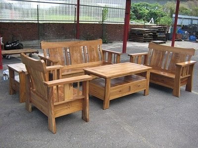 幸福家實木傢俱 日式柚木沙發,1+2+3+大小茶几 不含坐墊, (SOFA JAPAN)
