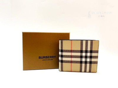 台南店 遠麗全新二手名牌館~V3026 Burberry 經典咖格紋PVC對開8卡短夾80495961