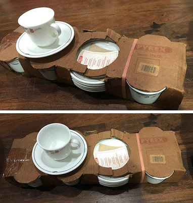 PYREX    咖啡杯盤    杯子x6 盤x6     英國製       庫存新品 盒裝 紙盒有破  如圖    品相如圖