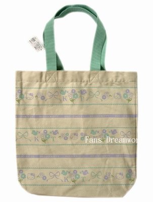 【卡漫迷】 Hello Kitty 手提袋 優雅綠 ㊣版 凱蒂貓 補習袋 購物袋 約37 x 35cm 肩背包 日版