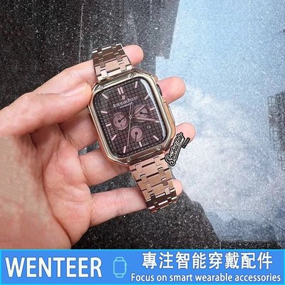 全館免運 改裝AP不鏽鋼錶帶 Apple Watch 8 S7 6 SE 4/5代蘋果錶帶 40 44 41 45mm矽膠錶殼 可開發票