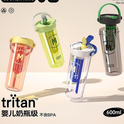 800ml tritan 隨行杯 吸管水壺 tritan 冷水壺 茶水分離泡茶杯 可愛吸管冷水杯矽膠吸管水壺