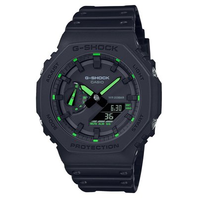 【金台鐘錶】CASIO卡西歐 G-SHOCK 超人氣的八角錶殼 (黑x綠) 農家橡樹 GA-2100-1A3