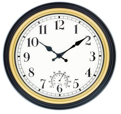 7543c 歐洲進口 歐式古典美學圓形金框掛鐘可測量溫度的時鐘靜音鐘錶室內裝飾品擺件送禮禮品
