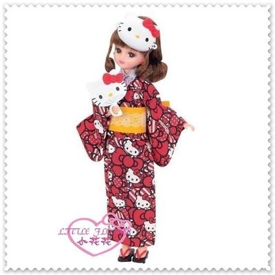♥小花花日本精品♥ Hello Kitty 日本莉卡娃娃KITTY紅色浴衣玩具替換服裝組
