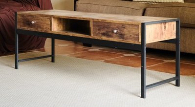 A~輕工業復古風鐵框126公分雙抽矮茶几桌/和室桌/客廳桌/邊桌/咖啡桌/書桌