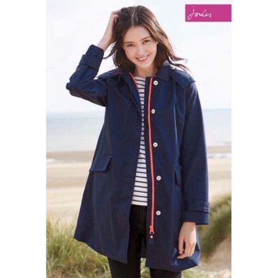 Miolla 英國品牌Joules 深藍色藍白條紋內里可立領防風防水大衣/外套