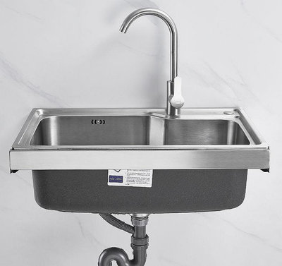 掛墻洗菜盆壁掛式不銹鋼水槽帶支架架子雙槽單槽水池洗碗盆洗手池