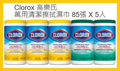 【Costco好市多-現貨】Clorox 高樂氏 萬用清潔擦拭濕巾 (85張*5入)_抗菌99.99%