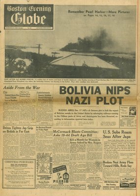(徐宗懋圖文館) 二戰1941年12月17日 美國報紙《Boston Evening》原件