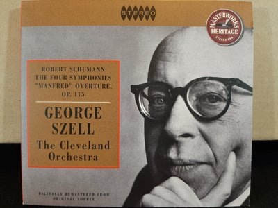 Szell,Cleveland Orch,Schumann-Sym No.1~4，塞爾指揮克里夫蘭管弦樂團，演繹舒曼第一~四號交響曲，曼弗雷序曲等，2CD,如新