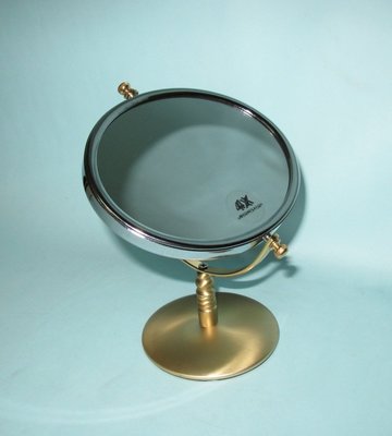 拉絲古典銅色金色銀色三色橢圓形15公分雙面桌鏡圓鏡/鏡子/化妝鏡一面平鏡一面放大4倍防滑貼皮 下殺$270元