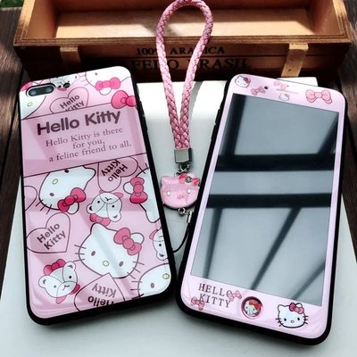 布娃hello kitty手機殼鋼化玻璃iphoneX蘋果6s78plus女款卡通粉色